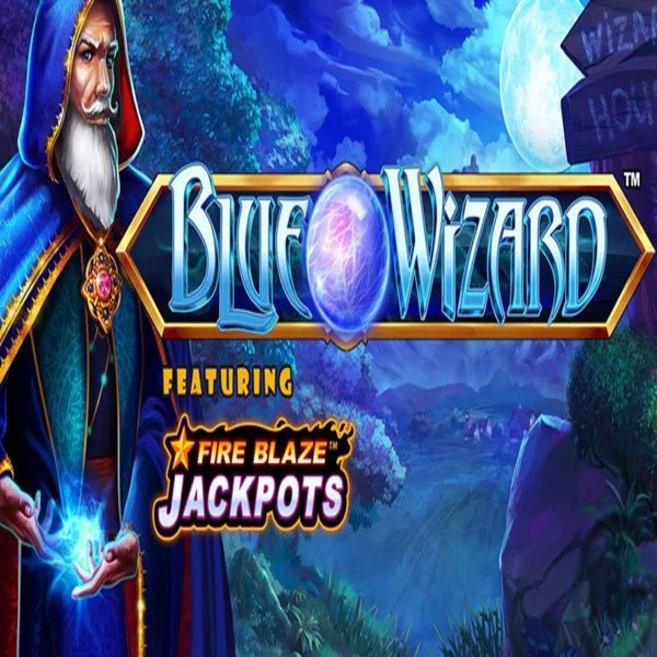 Blue Wizard Fire Blaze Jackpots logo by Rarestone Gaming at Betrepublic Casino